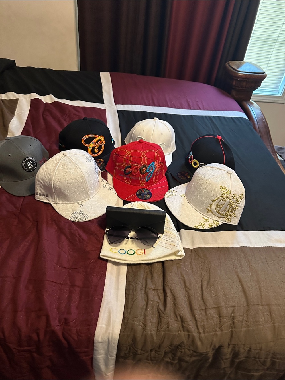 8 COOGI Multi Hat & Sunglasses Set - Red, White, Black, Gray